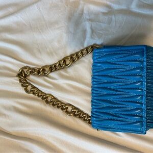 Blue Quilted Chain Shoulder Bag